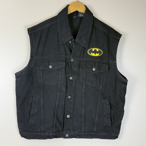 Allstate Collection Black Denim Vest with Batman Emblems – Men’s L, Cotton - Picture 1 of 14